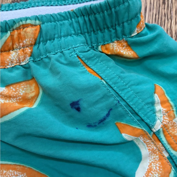 Patagonia Women’s Baggies 5 inch inseam Teal Shorts with Cantaloupe Slice Print - Picture 2 of 5